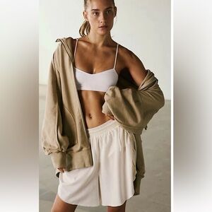 NWT FREE PEOPLE FP Movement Tan Headliner Zip Up Oversized Long Hoodie SZ: M